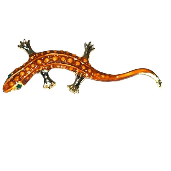 Vintage Pair of Art Deco Gecko Brooches, Hand Painted, Gold Plated - Picture 2 of 8